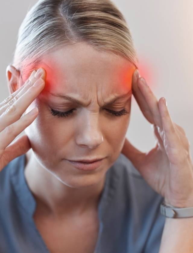 Business,Woman,,Headache,And,Stress,With,Thinking,,Red,Glow,Or